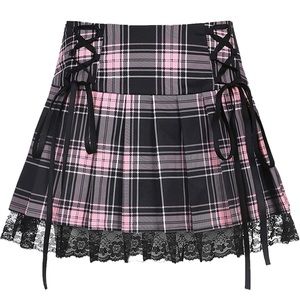 Pink Plaid Mini Skirt